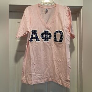 American Apparel | Designer Greek Pink V-Neck Alpha Phi Omega Letters